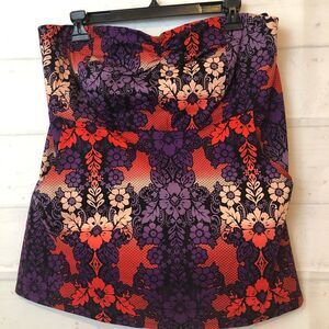 Torrid strapless summer comfy purple orange red flower top size 1 floral summer